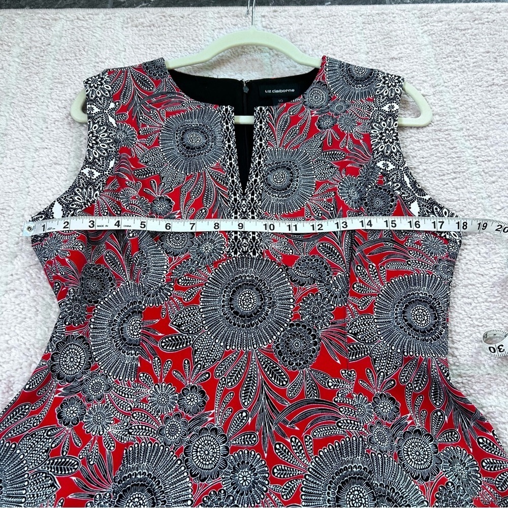 Liz Claiborne Red White Black Mosaic Floral Midi Dress Sleeveless Size 10 Spring - Picture 6 of 10
